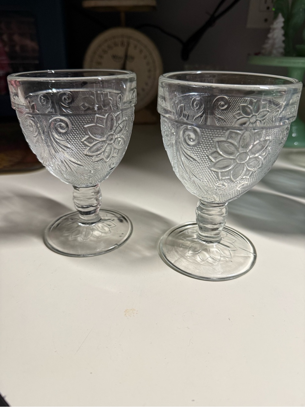 Indiana tiara sandwich pattern glass/goblet-set of two